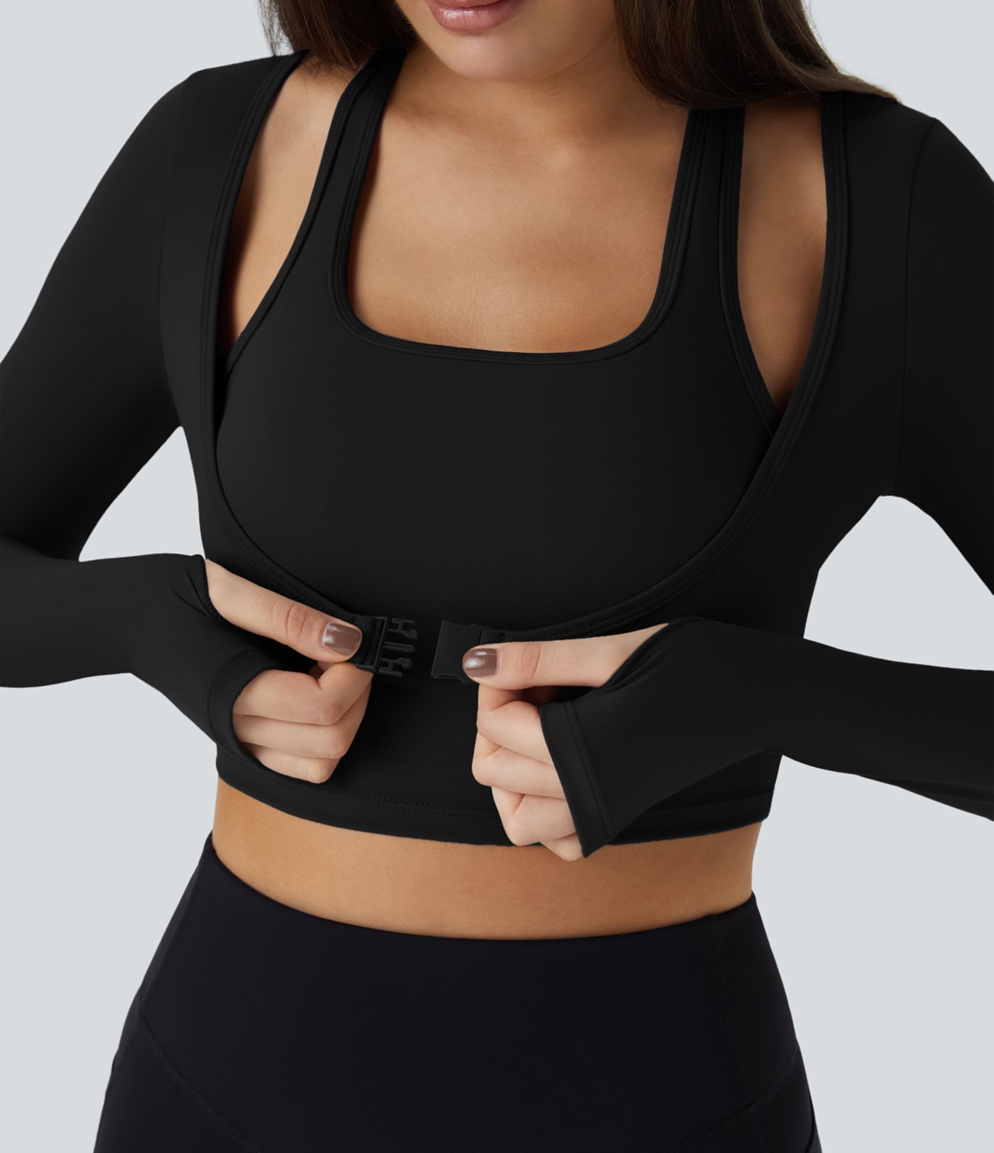 SoftlyZero™ Plush Halter Thumb Hole Long Sleeve Cropped 2-in-1 Yoga Sports Top
