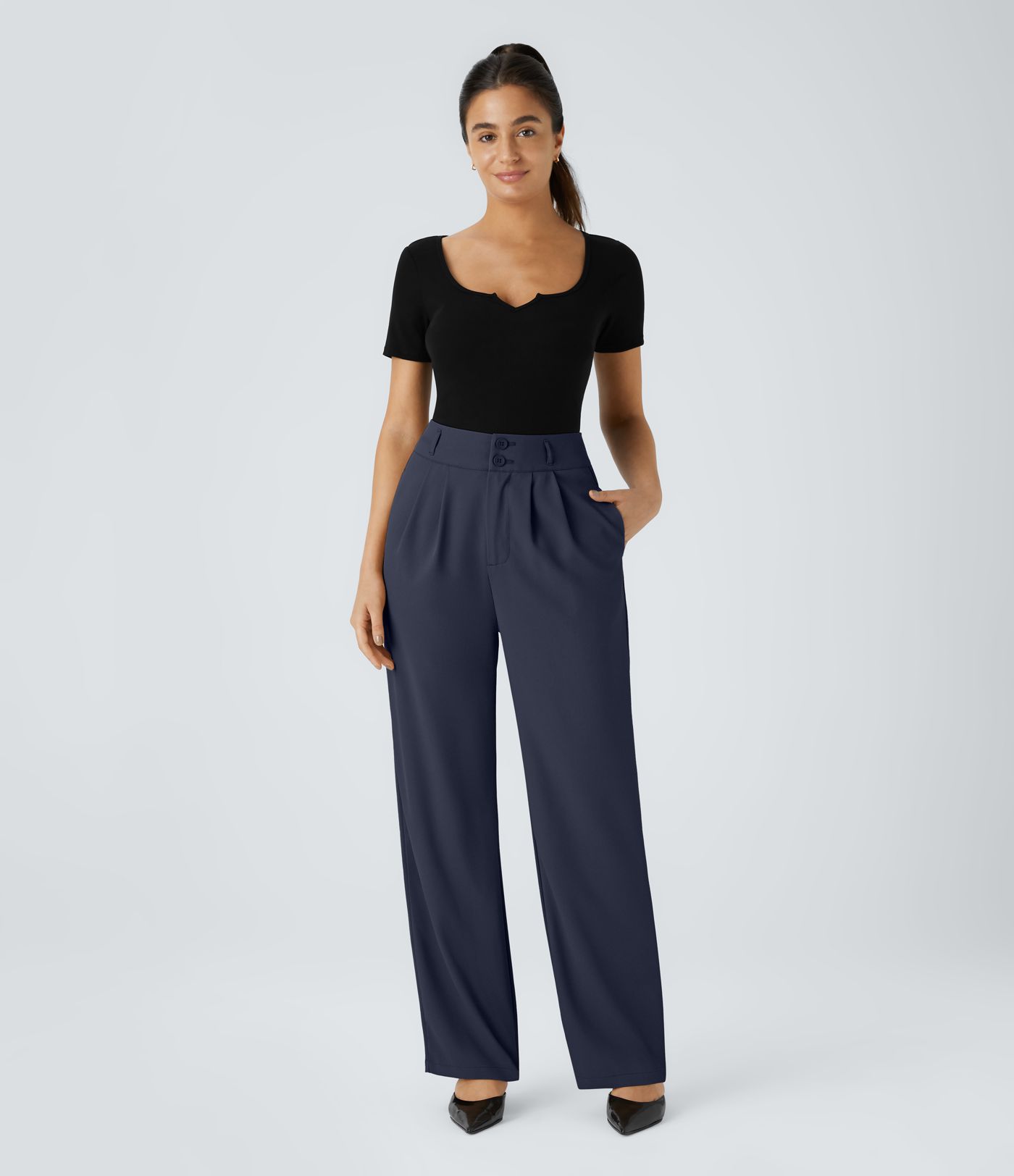 Halara Flex™ High Waisted Zipper Pocket Shirred Straight Leg Work Trousers
