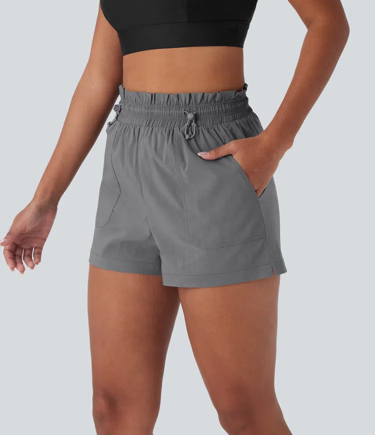 High Waisted Drawstring Pockets Running Shorts