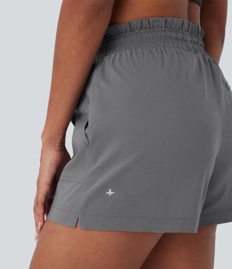 High Waisted Drawstring Pockets Running Shorts