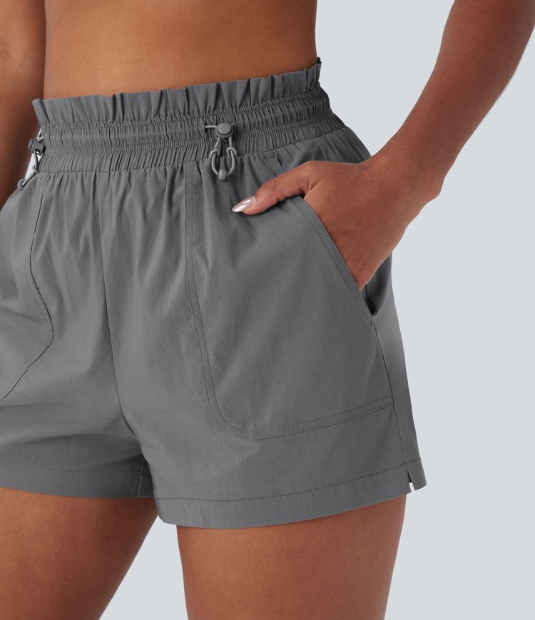 High Waisted Drawstring Pockets Running Shorts