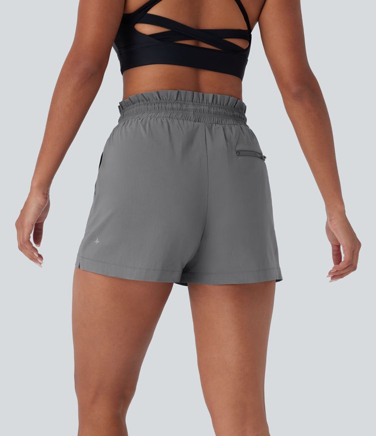 High Waisted Drawstring Pockets Running Shorts