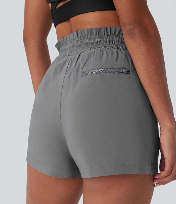 High Waisted Drawstring Pockets Running Shorts