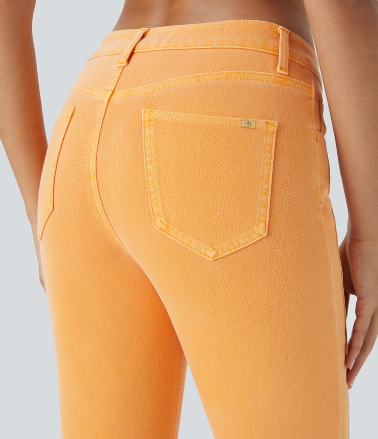 Halara Flex™ Mid-Waist Button Zip Multiple Pocket Colorful Stretch Knit Casual Skinny Jeans