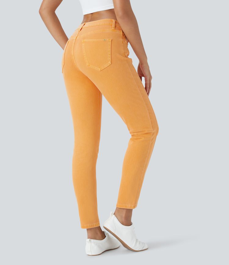 Halara Flex™ Mid-Waist Button Zip Multiple Pocket Colorful Stretch Knit Casual Skinny Jeans