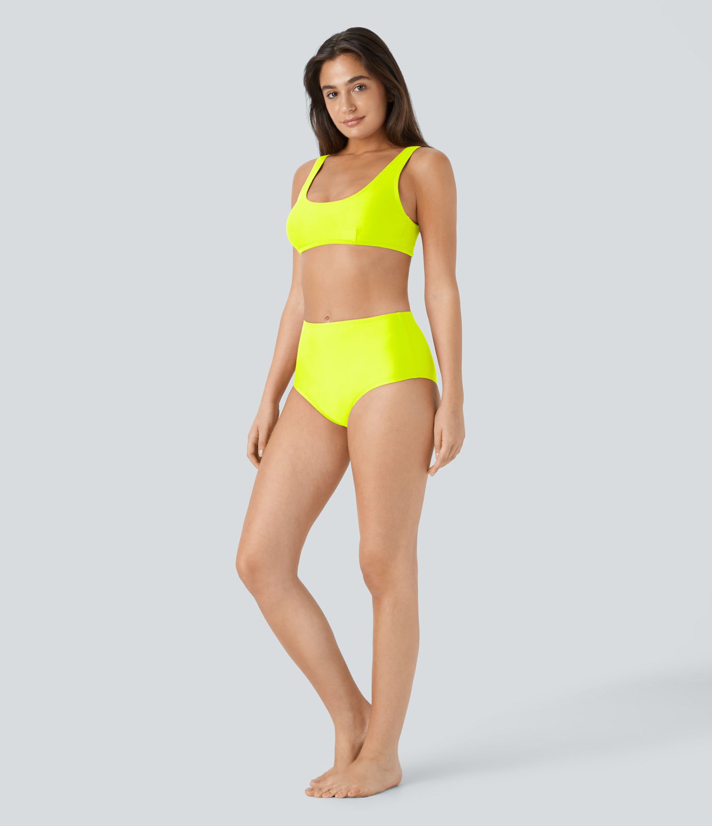 Top Maillot de Bain Bikini Uni Encolure en U
