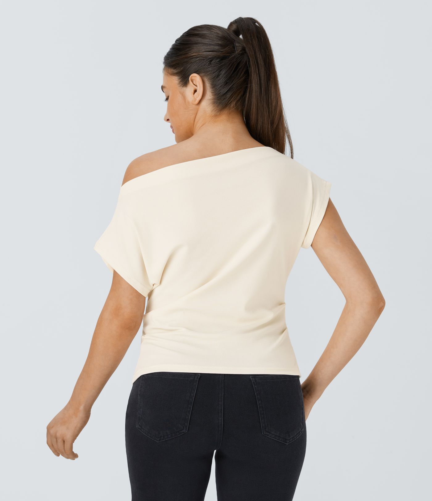 Off Shoulder Short Sleeve Ruched Casual Top