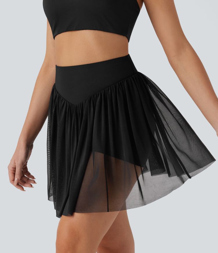 SoCinched High Waisted Tummy Control 2-in-1 Side Pocket Mesh Mini Pickleball Skirt