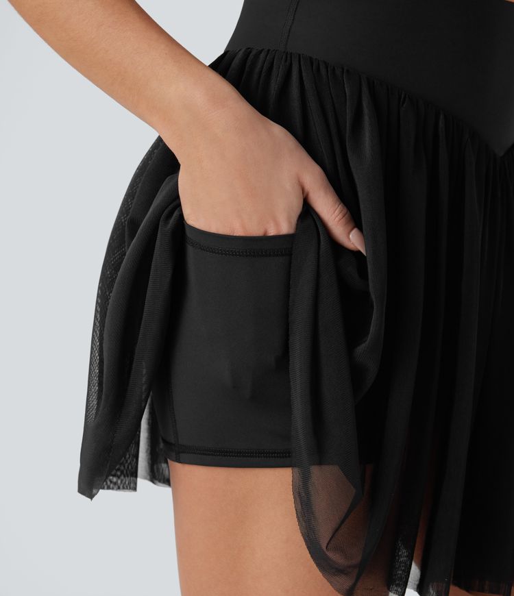 Mini-Pickleball-Rock aus Netzstoff mit hoher Taille und Bauchkontrolle, 2-in-1, Seitentasche