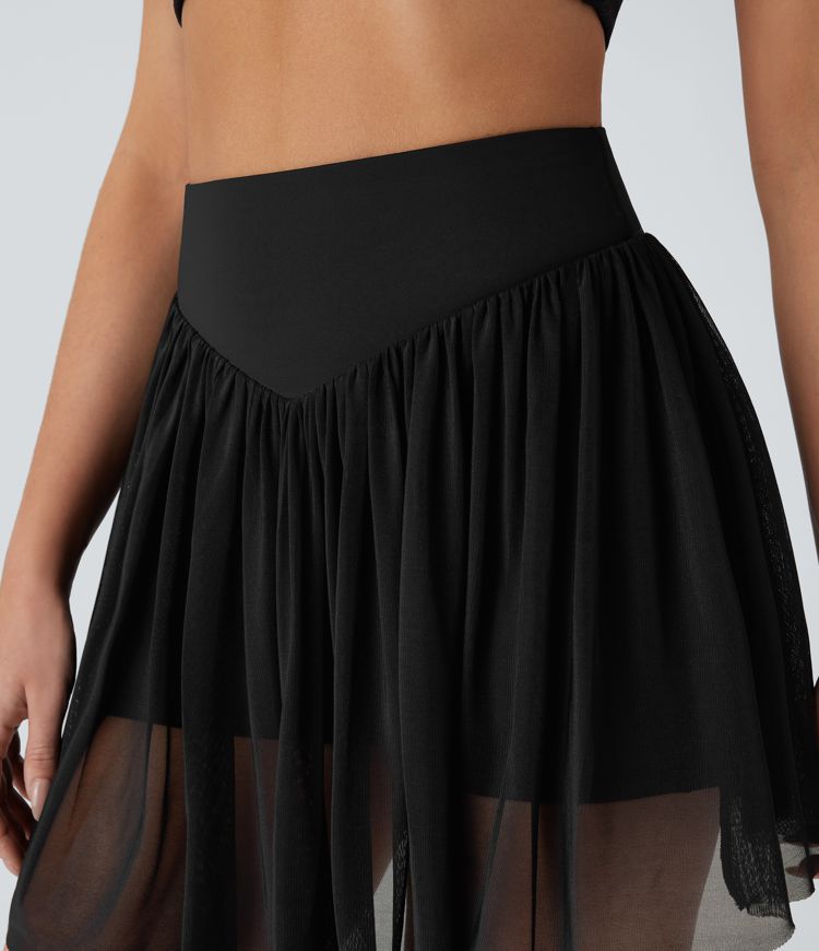 Mini-Pickleball-Rock aus Netzstoff mit hoher Taille und Bauchkontrolle, 2-in-1, Seitentasche