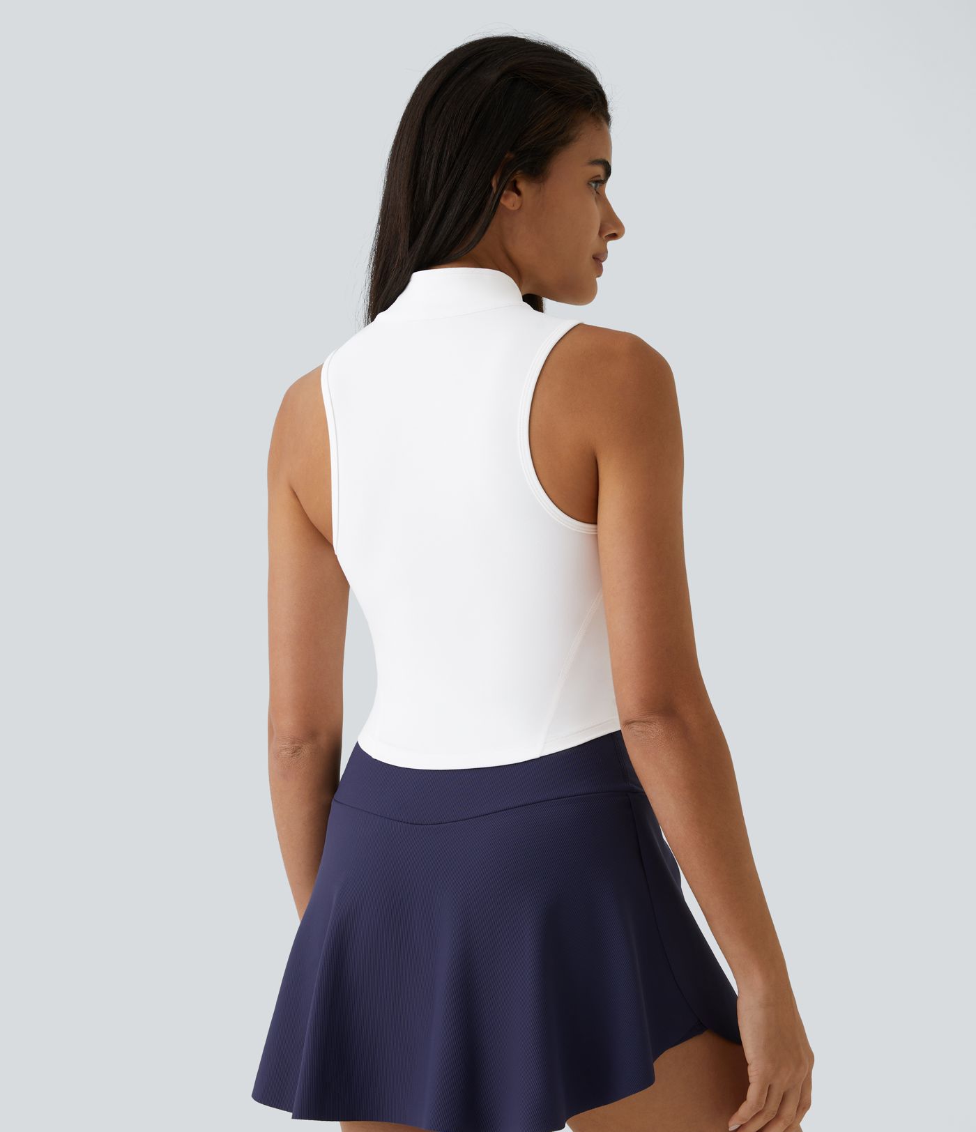 Mock Neck Zip Front Sleeveless Cropped Tank Vest Top