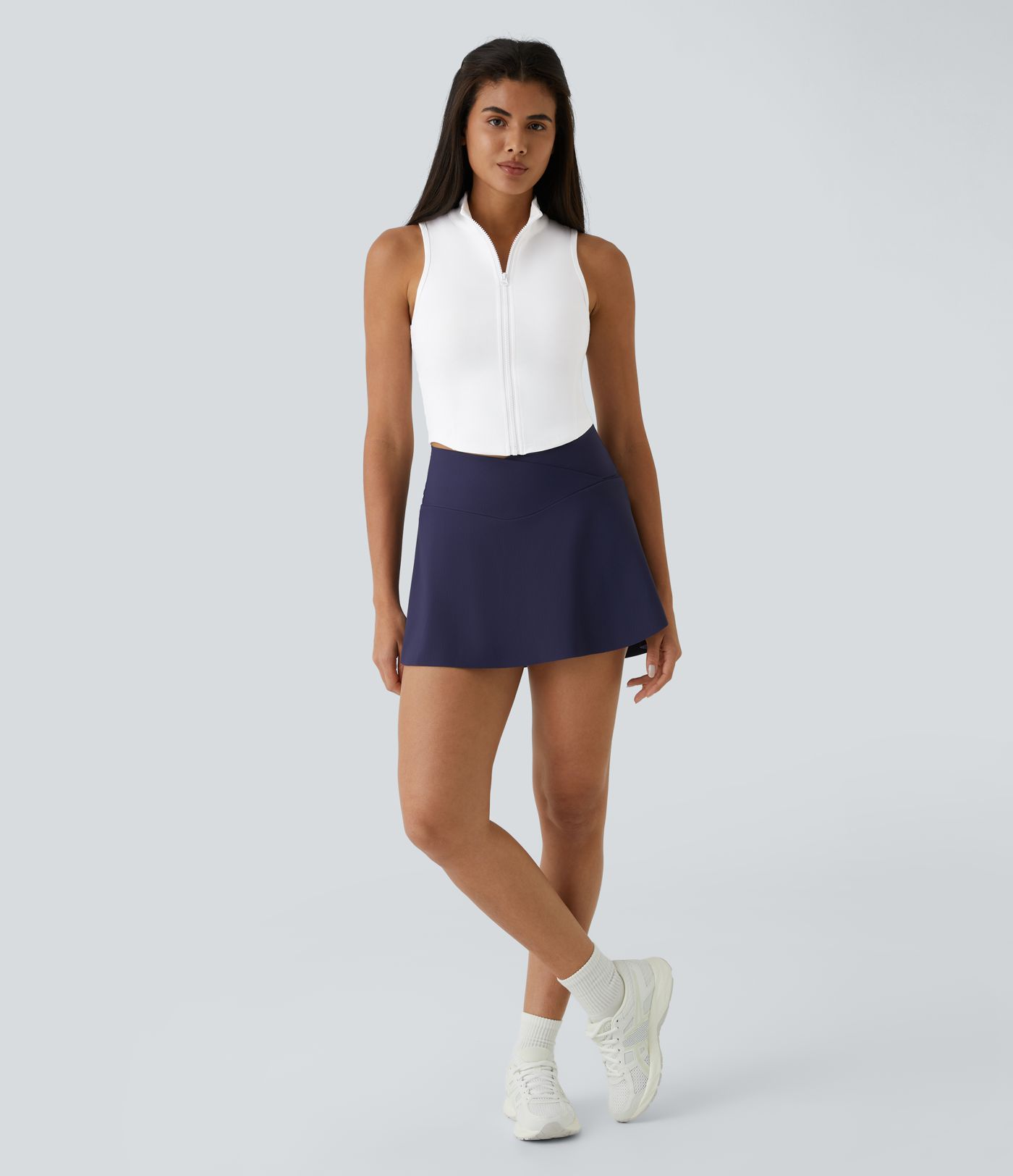 Mock Neck Zip Front Sleeveless Cropped Tank Vest Top