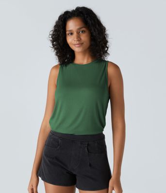 Ribbed Round Neck Basic Casual Tank Top