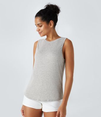 Žebrovaný top bez rukávů s kulatým výstřihem pro volný čas