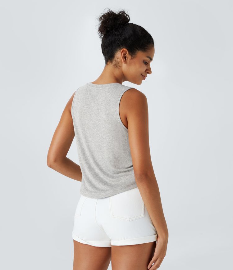 Žebrovaný top bez rukávů s kulatým výstřihem pro volný čas