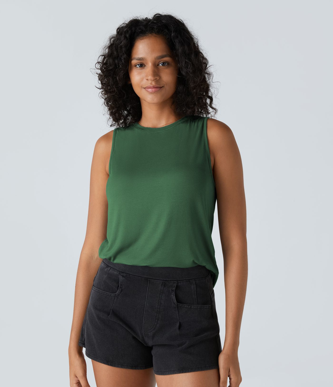 Ribbed Round Neck Basic Casual Tank Top