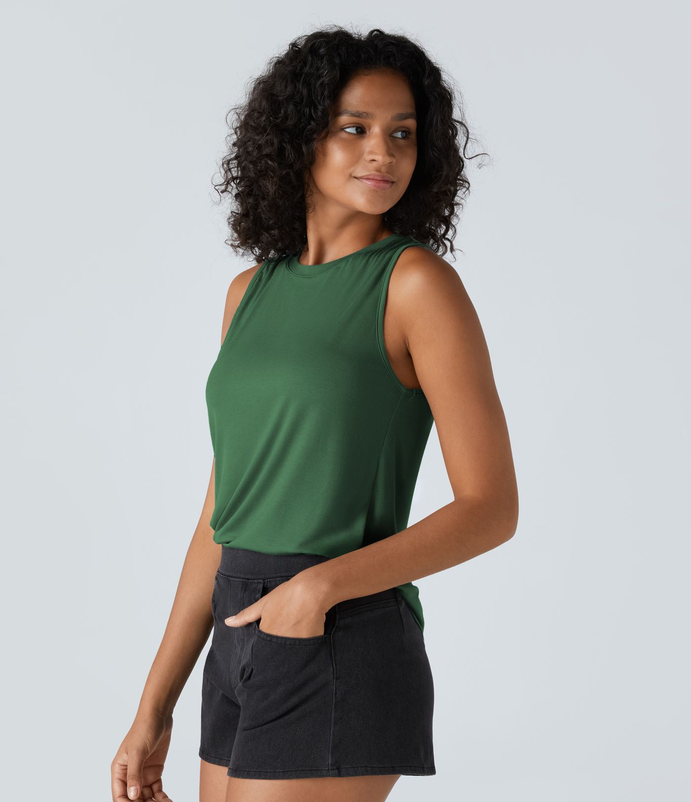 Ribbed Round Neck Basic Casual Tank Top