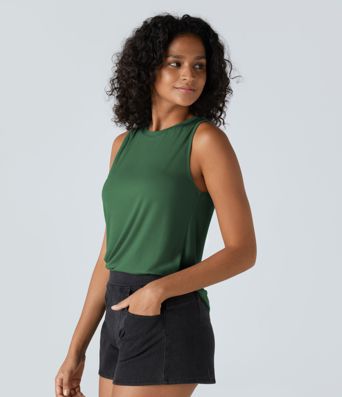 Ribbed Round Neck Basic Casual Tank Top