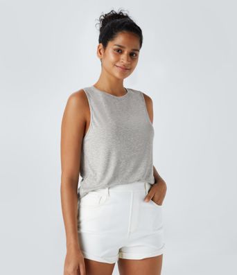 Žebrovaný top bez rukávů s kulatým výstřihem pro volný čas