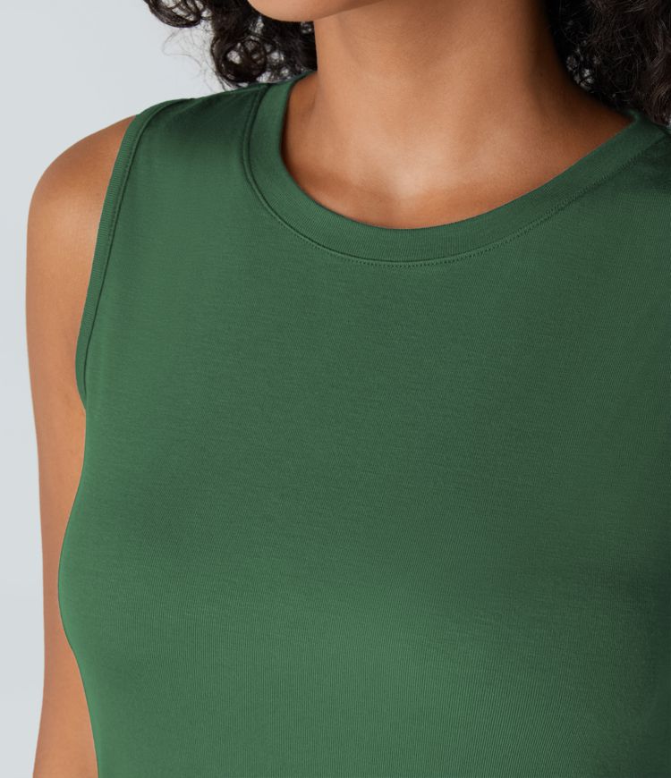 Ribbed Round Neck Basic Casual Tank Top