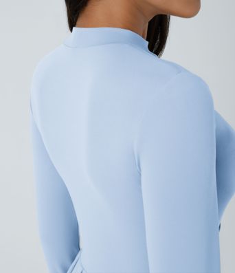 Mock-neck Long Sleeve Pocket Flare Maxi Casual Dress