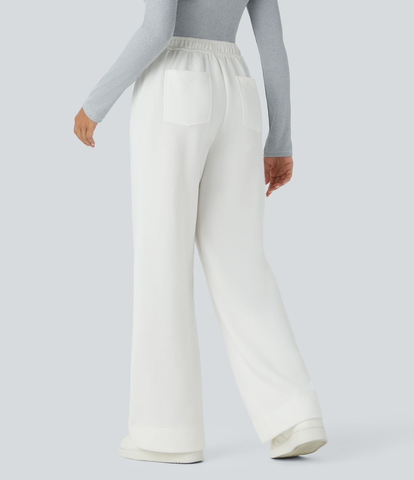 High Waisted Button Multiple Pockets Straight Leg Fleece Casual Trousers