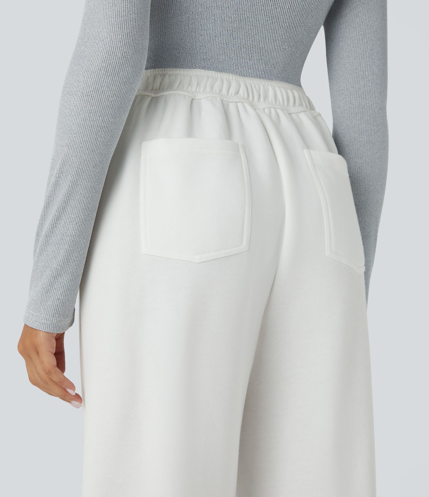 High Waisted Button Multiple Pockets Straight Leg Fleece Casual Trousers