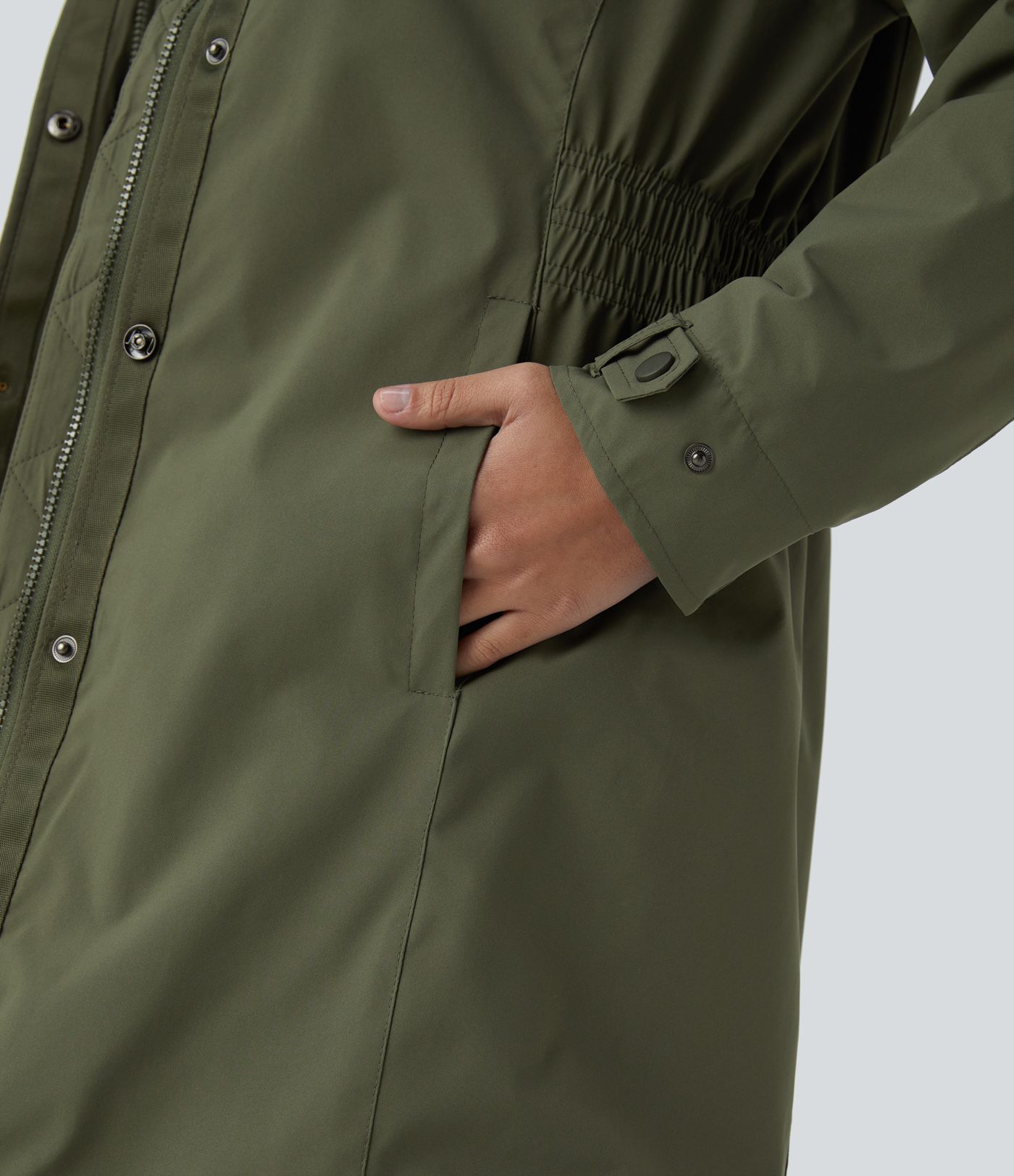 Veste longue de randonnée en polaire avec capuche amovible et col montant