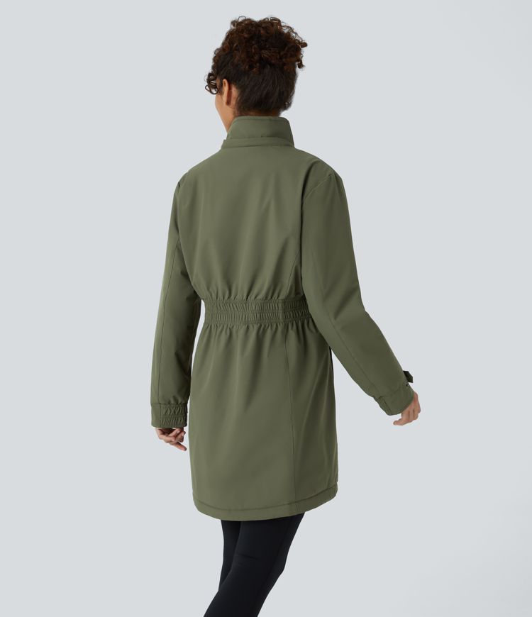 Veste longue de randonnée en polaire avec capuche amovible et col montant