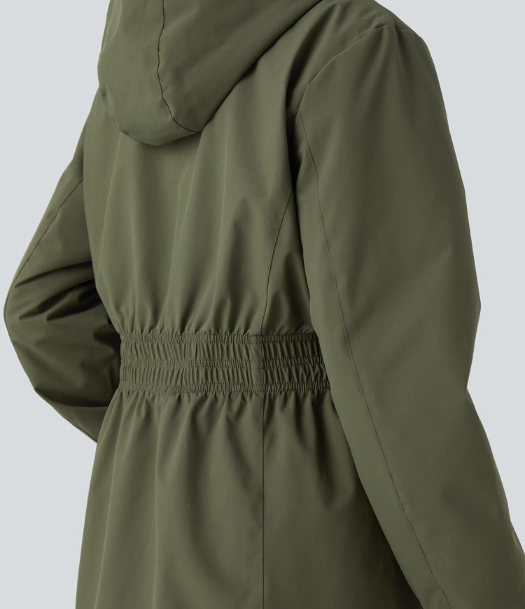 Veste longue de randonnée en polaire avec capuche amovible et col montant