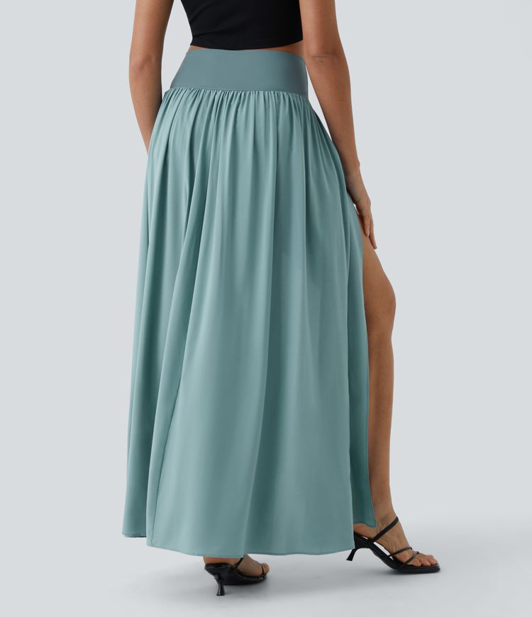 Breezeful™ High Waisted Plicated Split 2-in-1 Flowy Quick Dry Maxi Casual Skirt