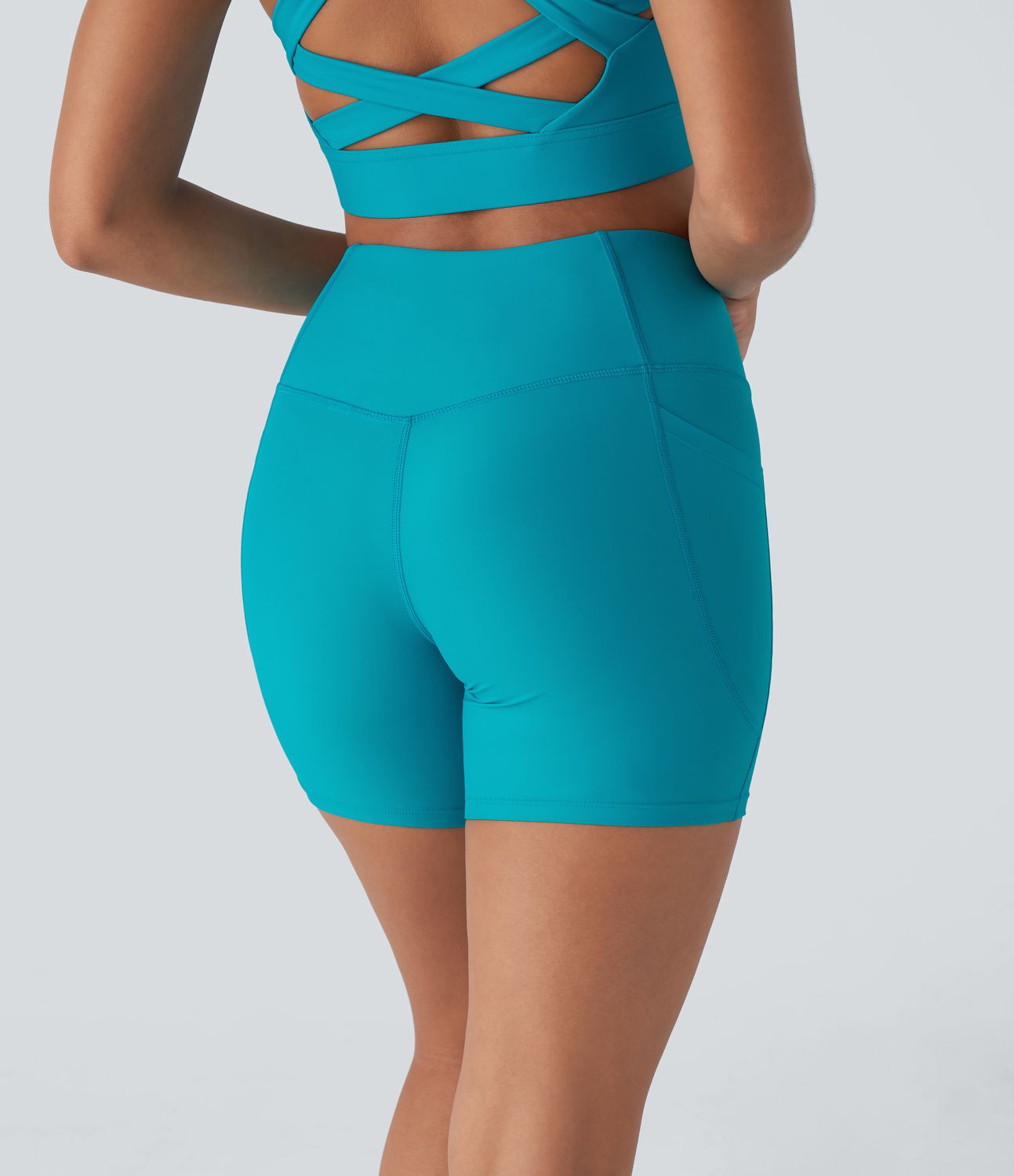 Land to Water High Waisted Crossover Side Pocket Yoga Bikini Bottom Swimsuit