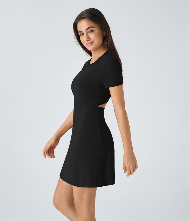 Backless Twisted Cut Out Flare Mini Dance Active Dress