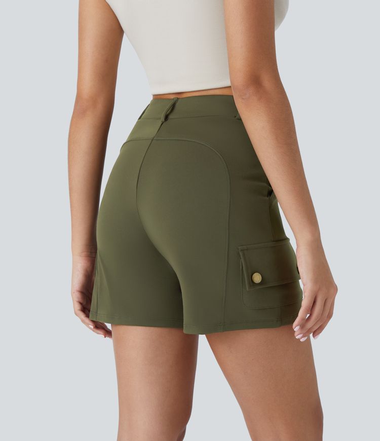 Shorts cargo de tiro alto con múltiples bolsillos y cremallera