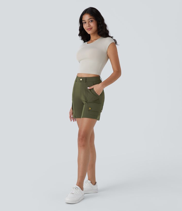 Shorts cargo de tiro alto con múltiples bolsillos y cremallera
