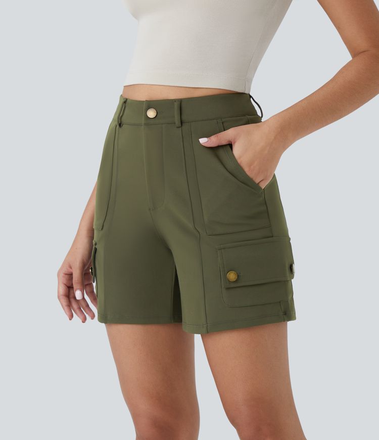 Shorts cargo de tiro alto con múltiples bolsillos y cremallera