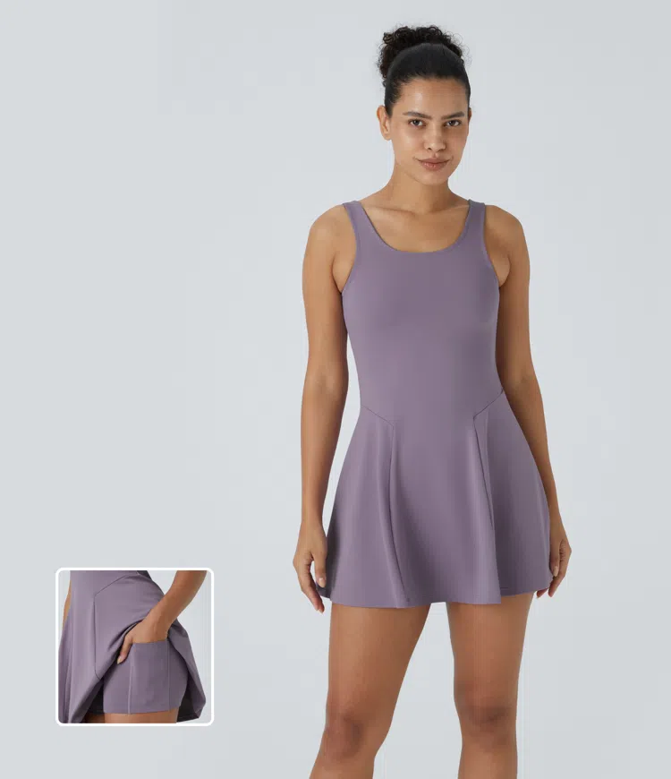 Square Neck Pocket 2-Piece Mini Flare Dress Set