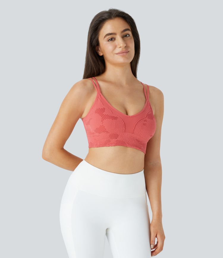 Seamless Flow Low Support Backless Criss Cross Jacquard Yoga Sports Bra