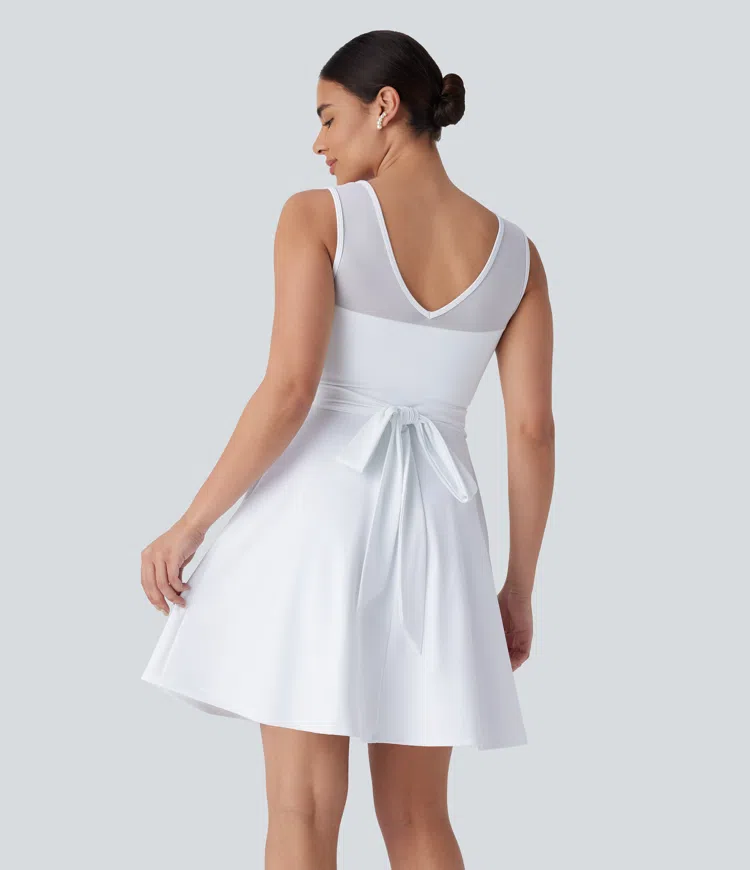 SoftlyZero™ Airy Contrast Mesh Tie Pocket Cool Touch Dress-UPF50+