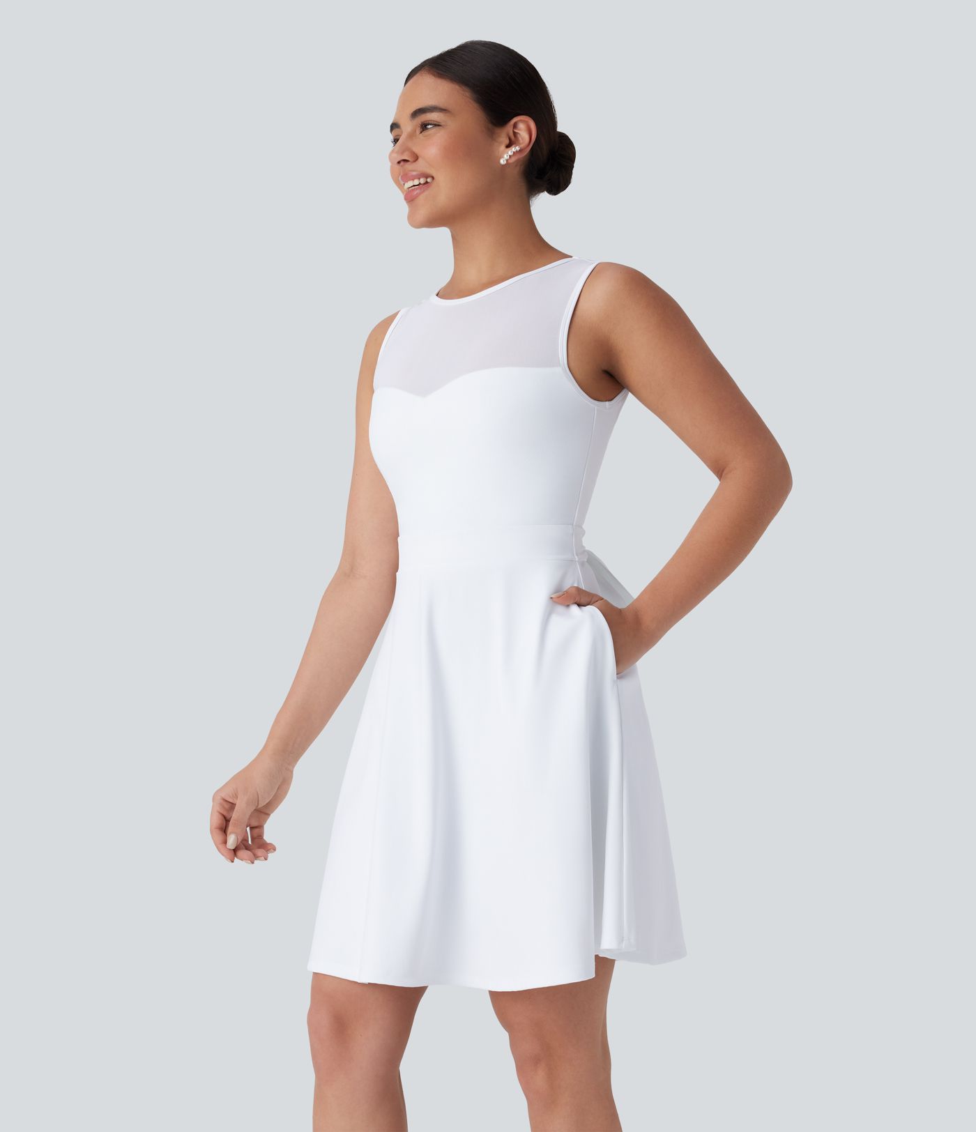 Softlyzero™ Airy Backless Contrast Mesh Tie Back Side Pocket  Bridesmaid and Wedding Guest Dress-UPF50+