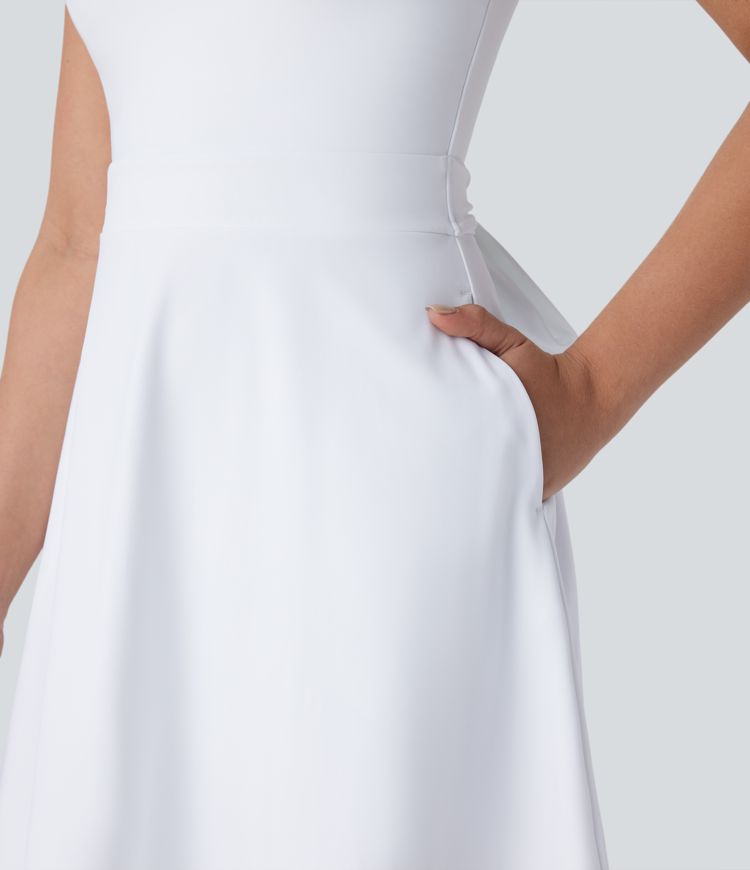 Softlyzero™ Airy Backless Contrast Mesh Tie Back Side Pocket  Bridesmaid and Wedding Guest Dress-UPF50+