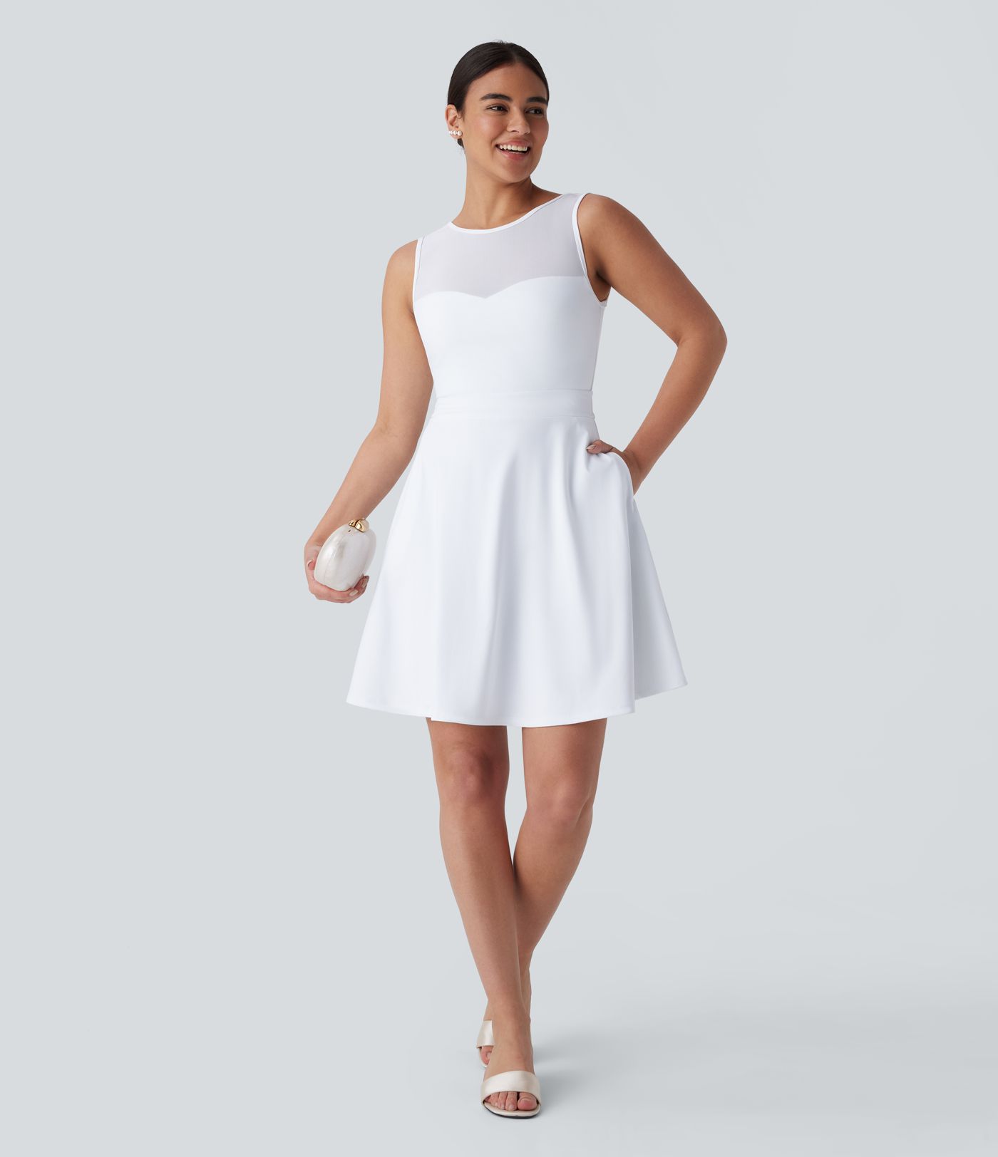 Softlyzero™ Airy Backless Contrast Mesh Tie Back Side Pocket  Bridesmaid and Wedding Guest Dress-UPF50+