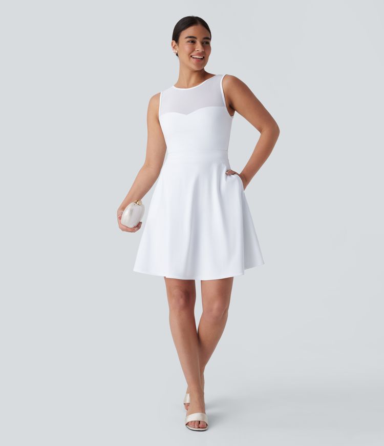 Softlyzero™ Airy Backless Contrast Mesh Tie Back Side Pocket  Bridesmaid and Wedding Guest Dress-UPF50+