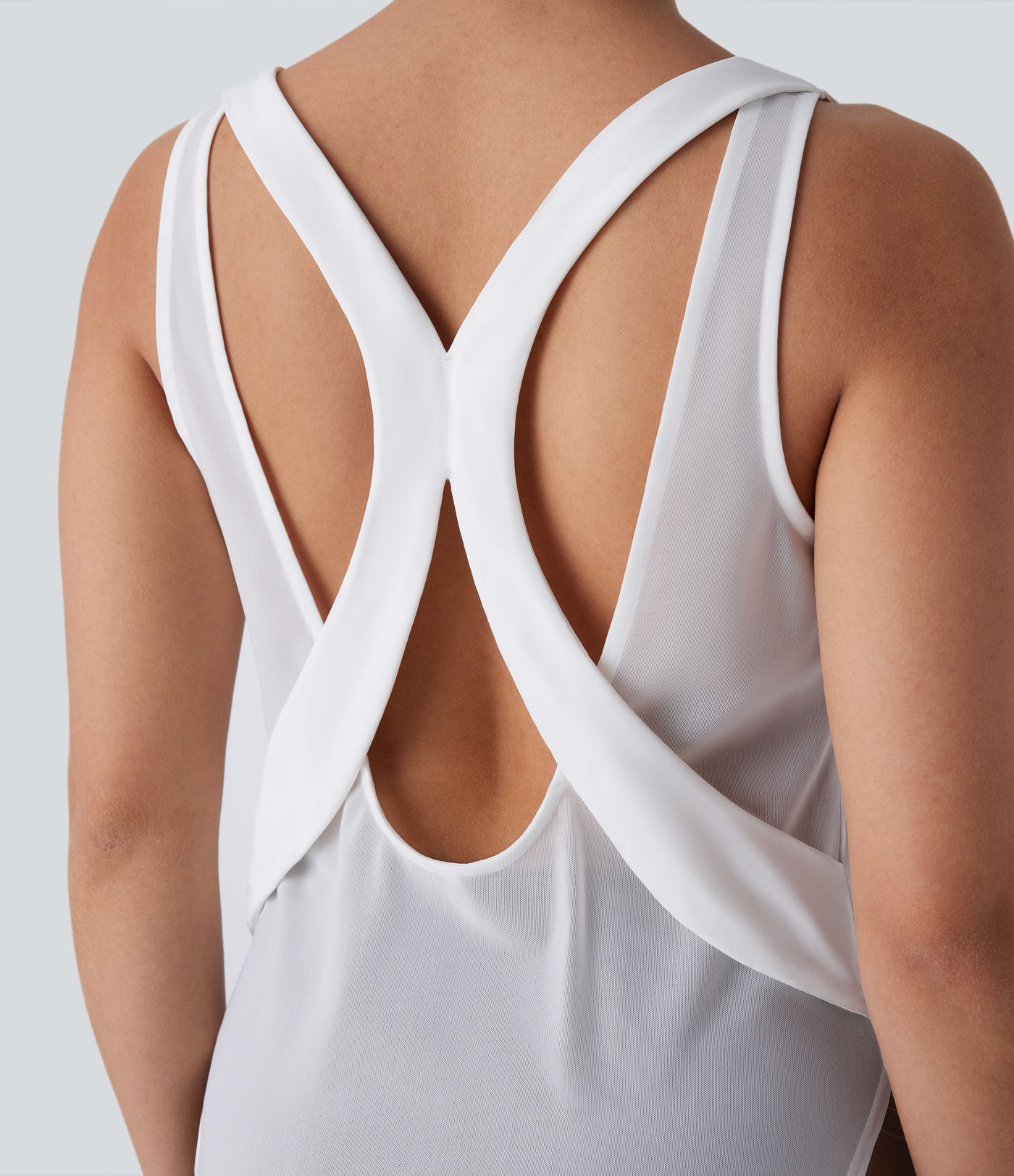 Contrast Mesh Curved Hem Cool Touch Quick Dry Running Tank Top