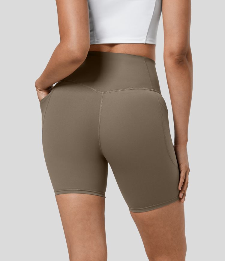 SoCinched High Waist Tummy Control Side Pocket Shaping Training Biker Shorts 7''