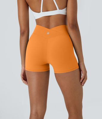 SoftlyZero™ High Waisted Crossover Plain Yoga Biker Shorts 3''-UPF50+