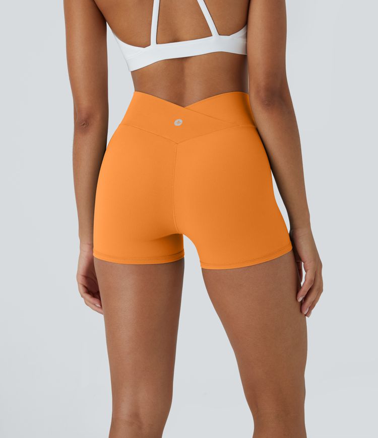 SoftlyZero™ High Waisted Crossover Plain Yoga Biker Shorts 3''-UPF50+