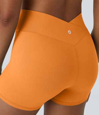 SoftlyZero™ High Waisted Crossover Plain Yoga Biker Shorts 3''-UPF50+