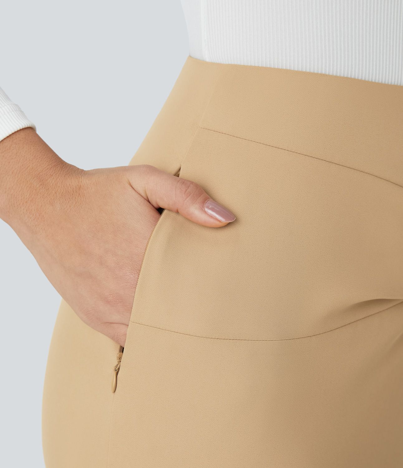 High-waist belt invisible zipper split midi workwear pencil skirt