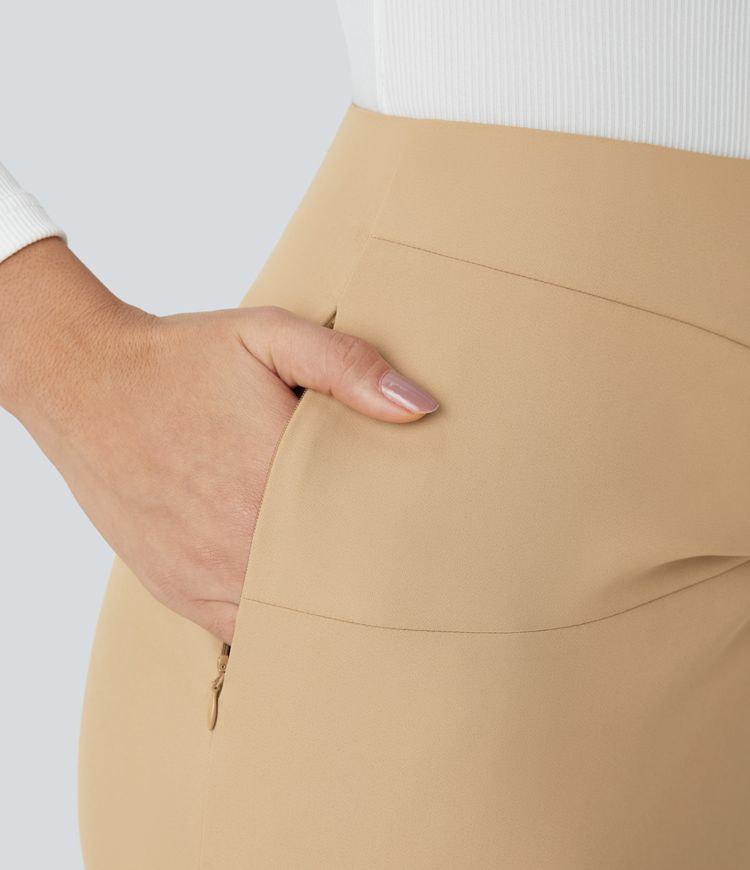 High-waist belt invisible zipper split midi workwear pencil skirt